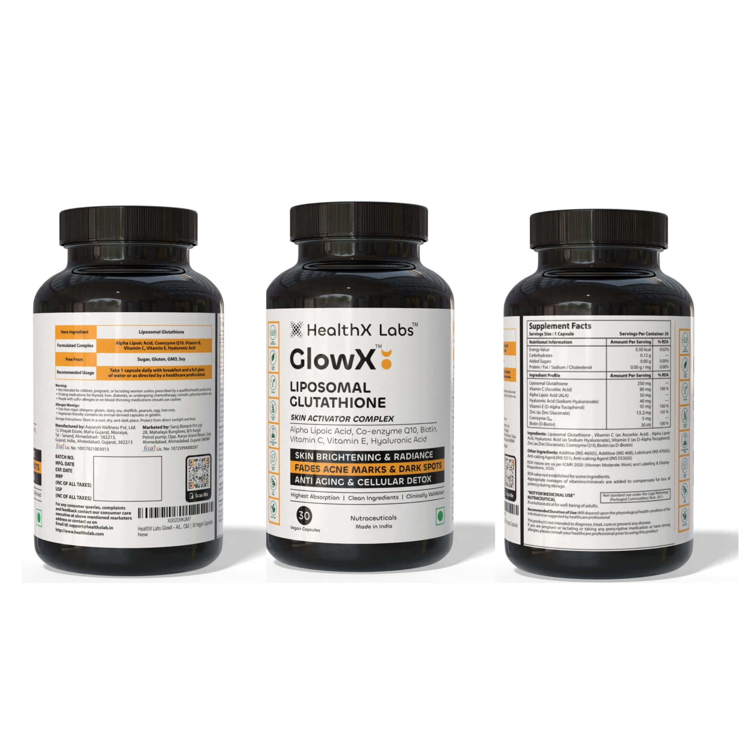 GlowX  Liposomal Glutathione 250mg Skin Radiance Supplement | HealthX Labs