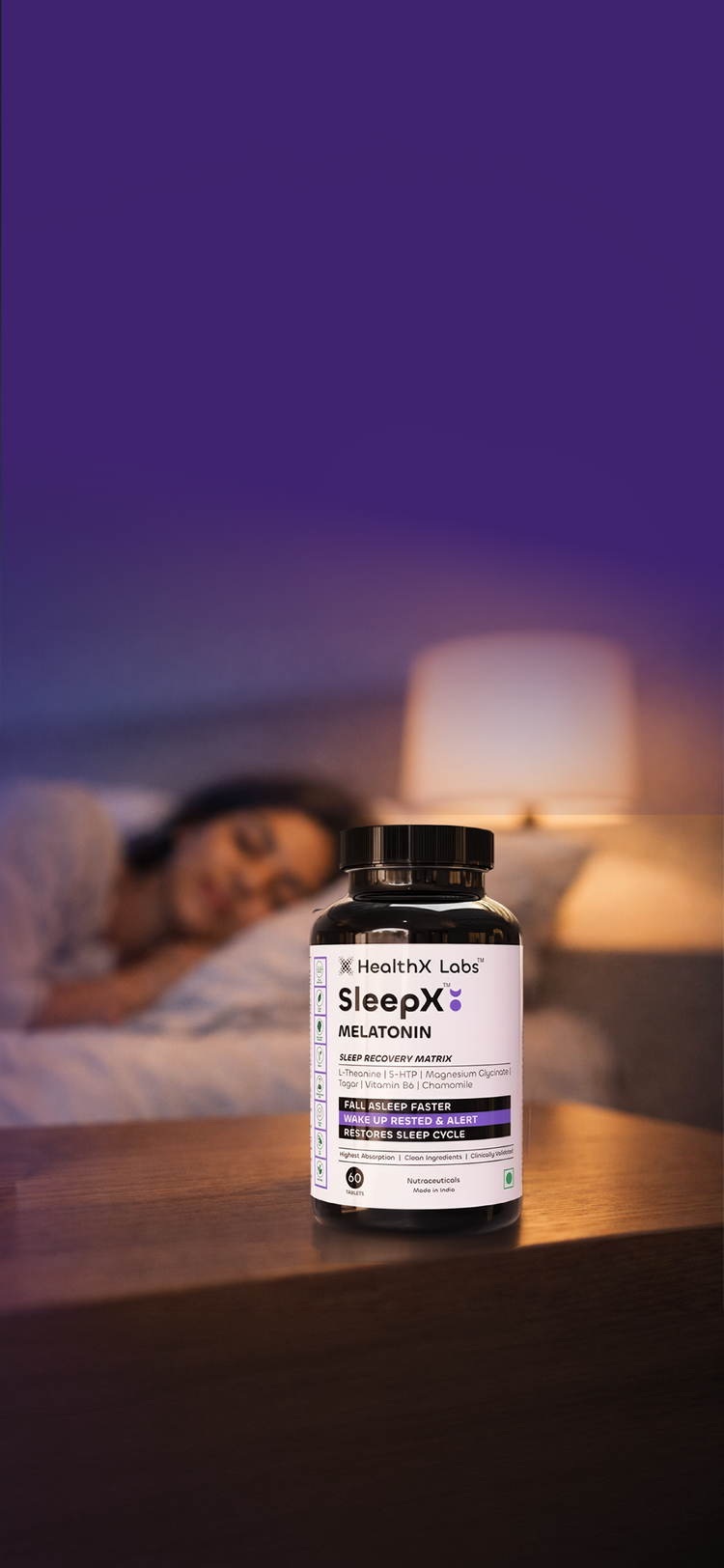 SleepX natural sleep supplement by HealthX Labs – best melatonin and magnesium sleep tablets in India